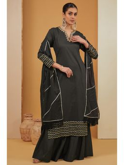 Neha Khullar - Black Palazzo with Kurta and Dupatta (Set of 3)