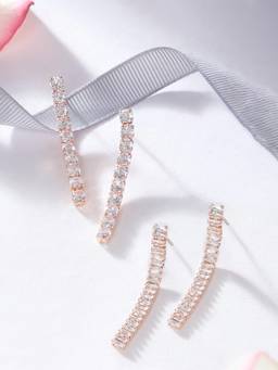 Zaveri Pearls - Set of 2 Rose Gold Dazzling Cubic Zirconia Drop Earrings-ZPFK13358