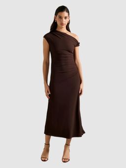 Forever New - Brown One-Shoulder Side Ruched Midi Dress