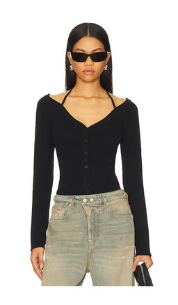Good American - Stretch Rib Knit Off Shoulder Top