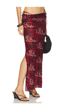 Indah - Mickey Printed Maxi With Side Splits & Foldover Waist Panel Skirt