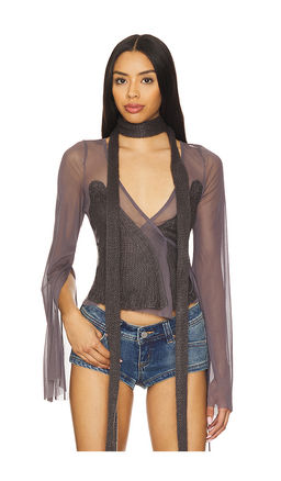 Jaded London - Mesh & Knit Wrap Top in Black