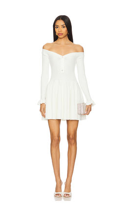 self-portrait - White Ribbed Knit Mini Dress