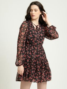 June 9 Clothing - Party Black Chiffon Ditsy Floral Mini Dress