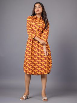 June 9 Clothing - Multi-Color Printed Belted Midi Shirt Dress with Belt