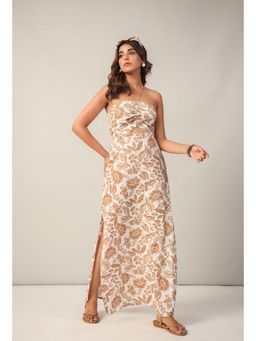 June 9 Clothing - Off- White Floral Halter Neck Maxi Dress