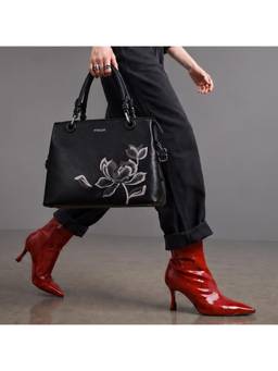 Mochi - Women'S Black Satchel Bag with Detachable Strap