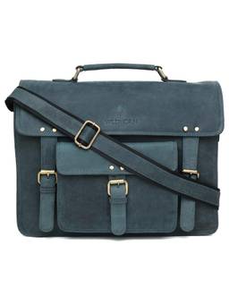 WILDHORN - Men Blue Textured Leather Laptop Bag with Detachable Strap