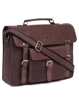 WILDHORN - Men Brown Solid Genuine Leather Laptop Bag with Detachable Strap