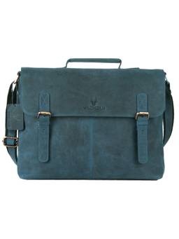 WILDHORN - Men Blue Genuine Leather Laptop Bag with Detachable Strap