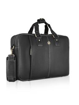 WILDHORN - Men Leather Laptop Bag With Detachable Strap - Black