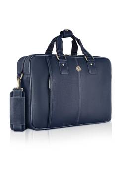 WILDHORN - Men Leather Laptop Bag With Detachable Strap - Navy Blue