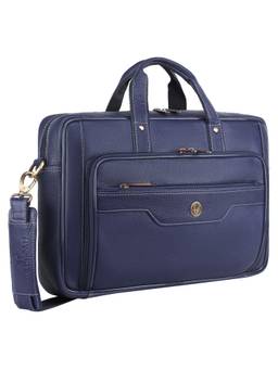 WILDHORN - Textured Leather Laptop Bag With Detachable Strap - Navy Blue