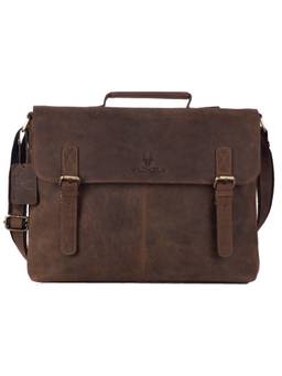 WILDHORN - Men Solid Laptop Bag With Detachable Strap - Brown