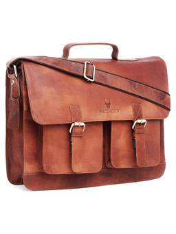 WILDHORN - Men Tan Brown Solid Laptop Bag With Detachable Strap