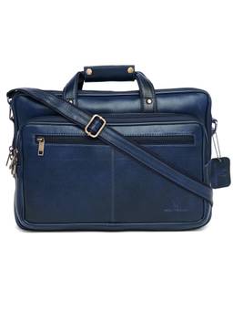 WILDHORN - Men Blue Textured 16 Inch Leather Laptop Bag With Detachable Strap