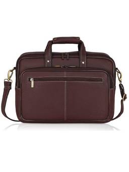 WILDHORN - Men Brown Textured 16 Inch Leather Laptop Bag With Detachable Strap