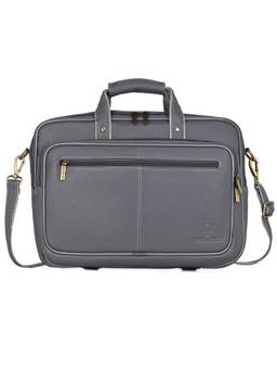 WILDHORN - Men Grey Textured 16 Inch Leather Laptop Bag With Detachable Strap