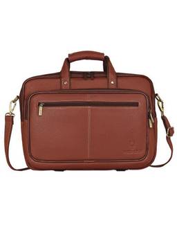 WILDHORN - Men Tan Textured 16 Inch Leather Laptop Bag With Detachable Strap