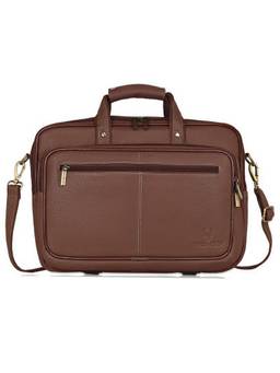 WILDHORN - Men Brown Textured 16 Inch Leather Laptop Bag With Detachable Strap