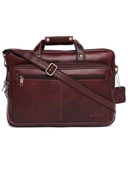 WILDHORN - Men Maroon Textured 16 Inch Leather Laptop Bag With Detachable Strap