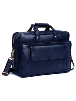 WILDHORN - Men Blue Genuine Leather Laptop Bag With Detachable Strap