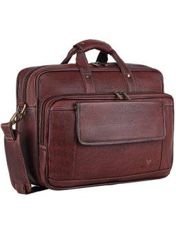 WILDHORN - Men Maroon Genuine Leather Laptop Bag With Detachable Strap