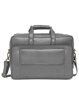 WILDHORN - Men Grey Genuine Leather Laptop Bag With Detachable Strap