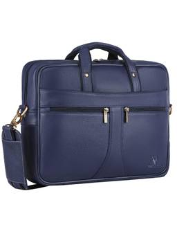 WILDHORN - Men Blue Textured Genuine Leather Laptop Bag With Detachable Strap