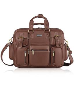 WILDHORN - Men Textured Laptop Bag With Detachable Strap - Brown