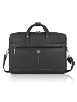WILDHORN - Men Solid Leather Laptop Bag With Detachable Strap - Black