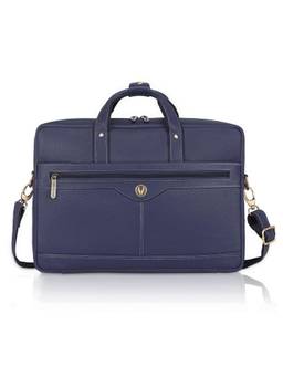 WILDHORN - Men Solid Leather Laptop Bag With Detachable Strap - Navy Blue