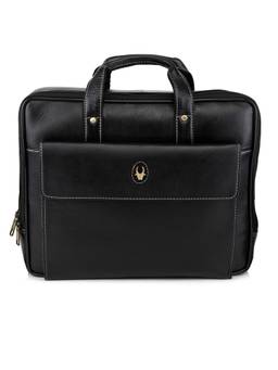 WILDHORN - Men Black Solid Genuine Leather 14 Inch Laptop Bag With Detachable Strap