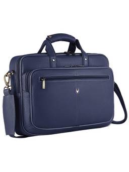 WILDHORN - Men Blue Textured Genuine Leather 15 Inch Laptop Bag With Detachable Strap