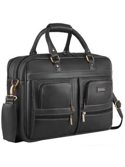 WILDHORN - Men Textured Laptop Bag With Detachable Strap - Black