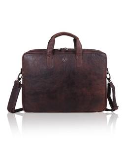 WILDHORN - Men Textured Leather Laptop Bag With Detachable Strap - Brown