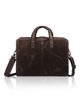 WILDHORN - Men Textured Leather Laptop Bag With Detachable Strap - Brown