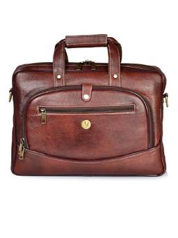 WILDHORN - Men Maroon Textured Leather 15 Inch Laptop Bag With Detachable Strap