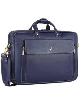 WILDHORN - Men Blue Textured Genuine Leather Laptop Bag With Detachable Strap
