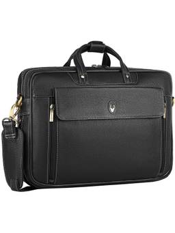 WILDHORN - Men Black Textured Genuine Leather Laptop Bag With Detachable Strap