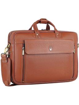 WILDHORN - Men Tan Textured Genuine Leather Laptop Bag With Detachable Strap