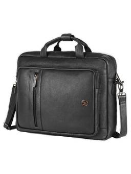 WILDHORN - Men Leather Laptop Bag With Detachable Strap - Black