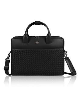 WILDHORN - Checks Leather Laptop Bag With Detachable Strap - Black