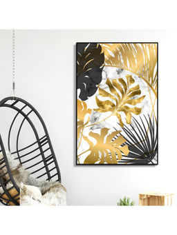 HomeTown - Simon Tropical Glossy Mdf Print Painting, Black And Gold 60X90Cm
