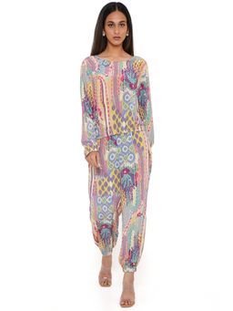 PS Pret by Payal Singhal - Lime African Print Crepe Top and Jogger Pants (Set of 2)