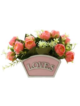 The Better Home - Artificial 10 Headed Little Orange Tea Rose Flowers in Wooden Pot