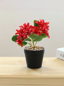 The Better Home - Artificial Flowers with Pot Red Trident Flowers
