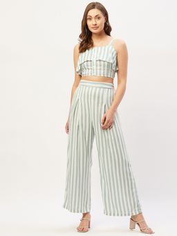 ANVI Be Yourself - Women Green Stripe Co-ords Set (Set of 2)