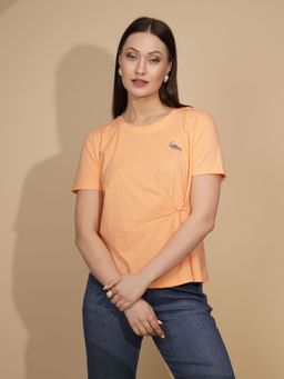 Global Republic - Women Solid Orange Half Sleeves Round Neck T-Shirt