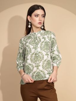 Global Republic - Women Floral Multi-Color Three Fourth Sleeves Mandarin Neck Top